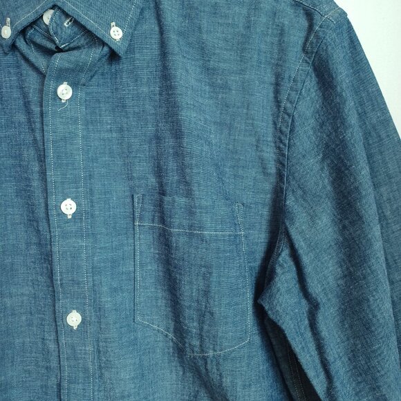 Nordstrom Mens Shop Trim Fit Blue Denim Chambray Button Down Shirt Size Medium - Picture 4 of 10